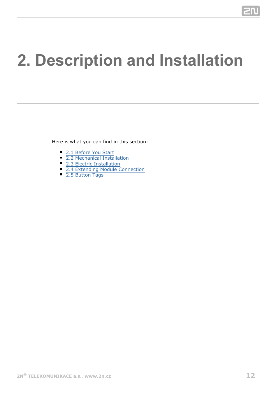 Description and installation | 2N Helios IP Force User Manual | Page 12 / 65