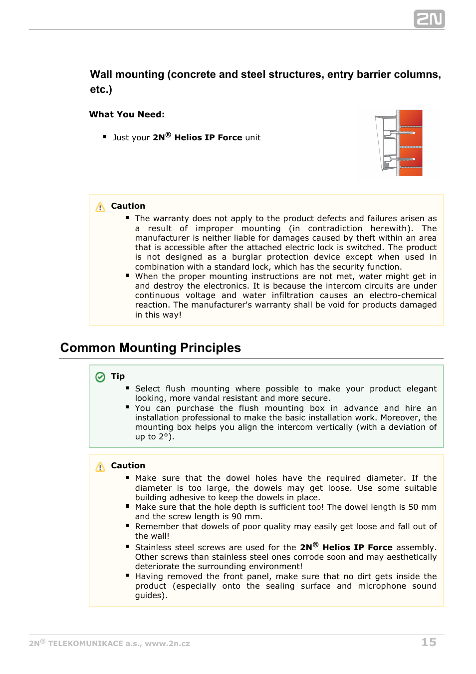 Common mounting principles | 2N Helios IP Force User Manual | Page 15 / 65