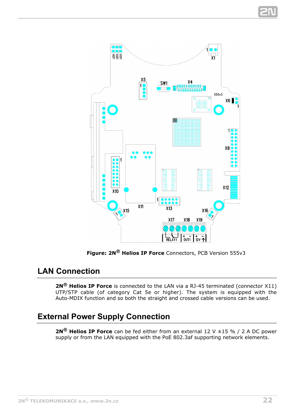 Lan connection, External power supply connection | 2N Helios IP Force User Manual | Page 22 / 65