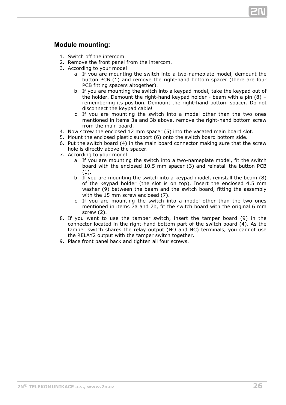 Module mounting | 2N Helios IP Force User Manual | Page 26 / 65