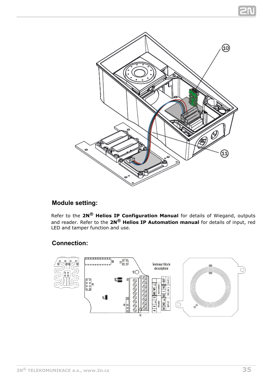 Module setting, Connection | 2N Helios IP Force User Manual | Page 35 / 65