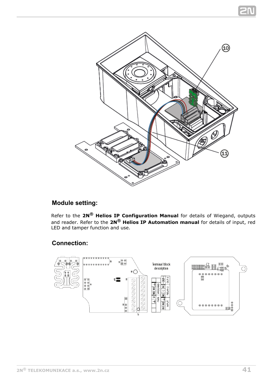 Module setting, Connection | 2N Helios IP Force User Manual | Page 41 / 65