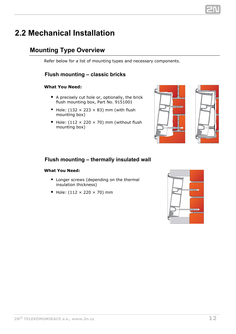 2 mechanical installation, Mounting type overview | 2N Helios IP Safety User Manual | Page 12 / 45