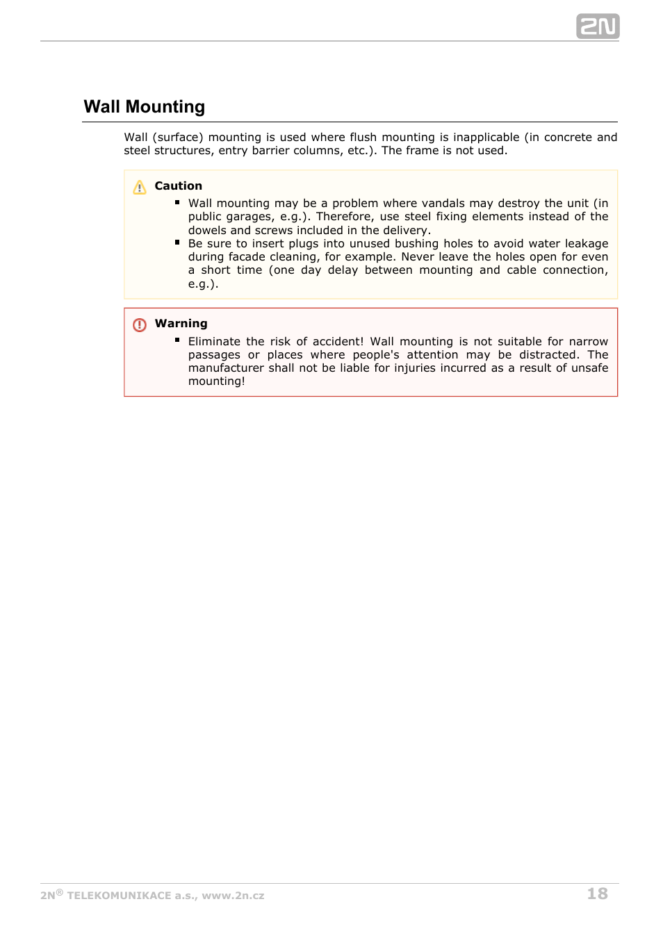 Wall mounting | 2N Helios IP Safety User Manual | Page 18 / 45