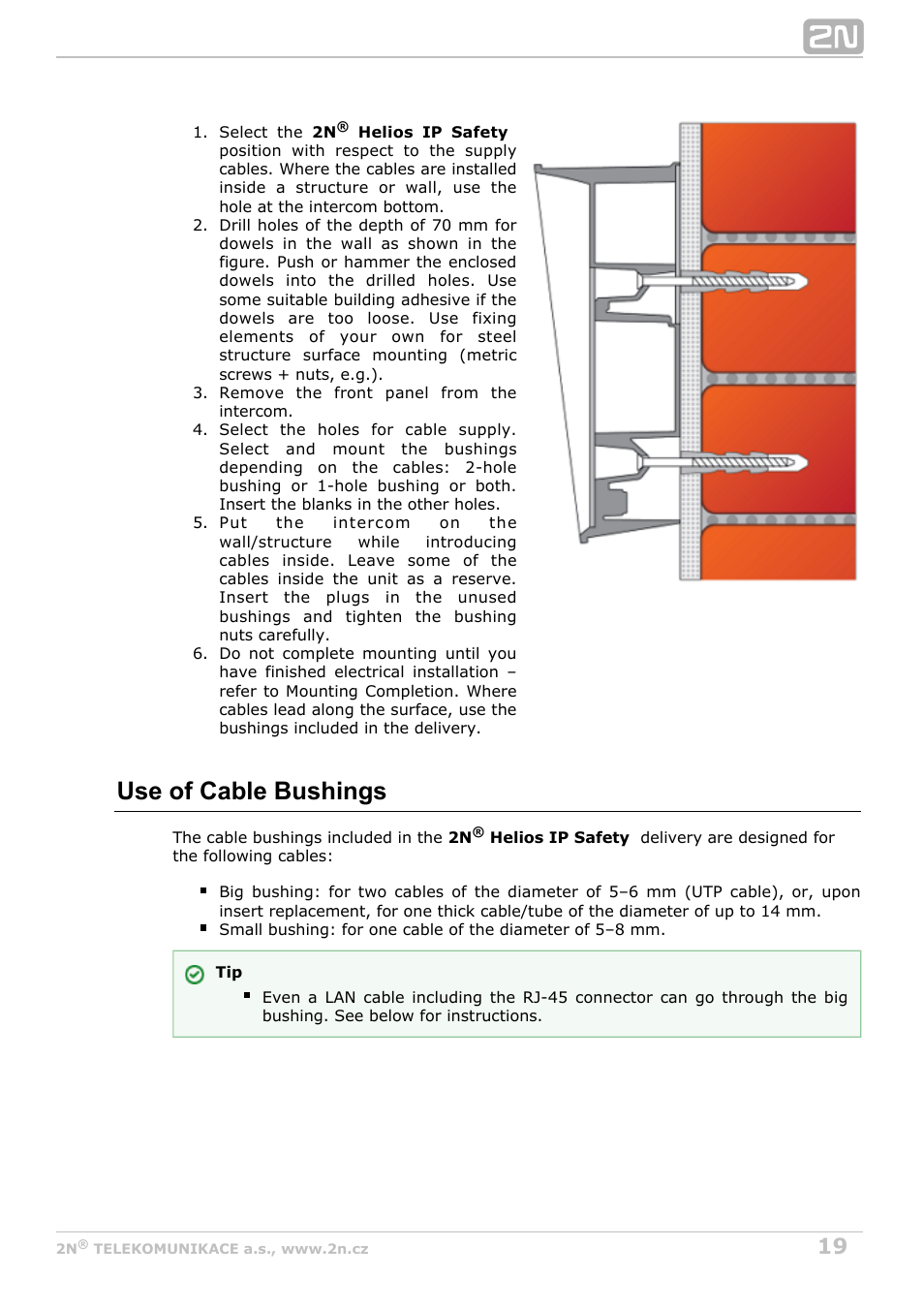 Use of cable bushings | 2N Helios IP Safety User Manual | Page 19 / 45