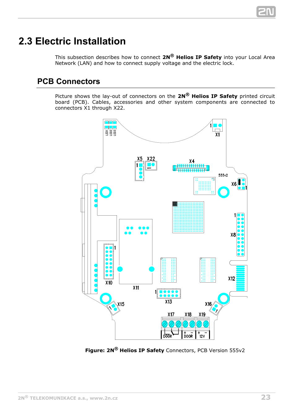 3 electric installation, Pcb connectors | 2N Helios IP Safety User Manual | Page 23 / 45