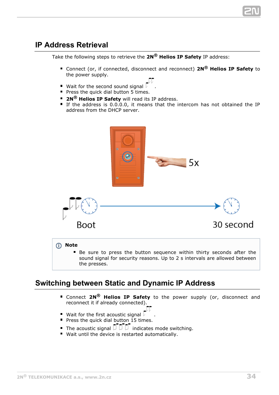 Ip address retrieval, Switching between static and dynamic ip address | 2N Helios IP Safety User Manual | Page 34 / 45