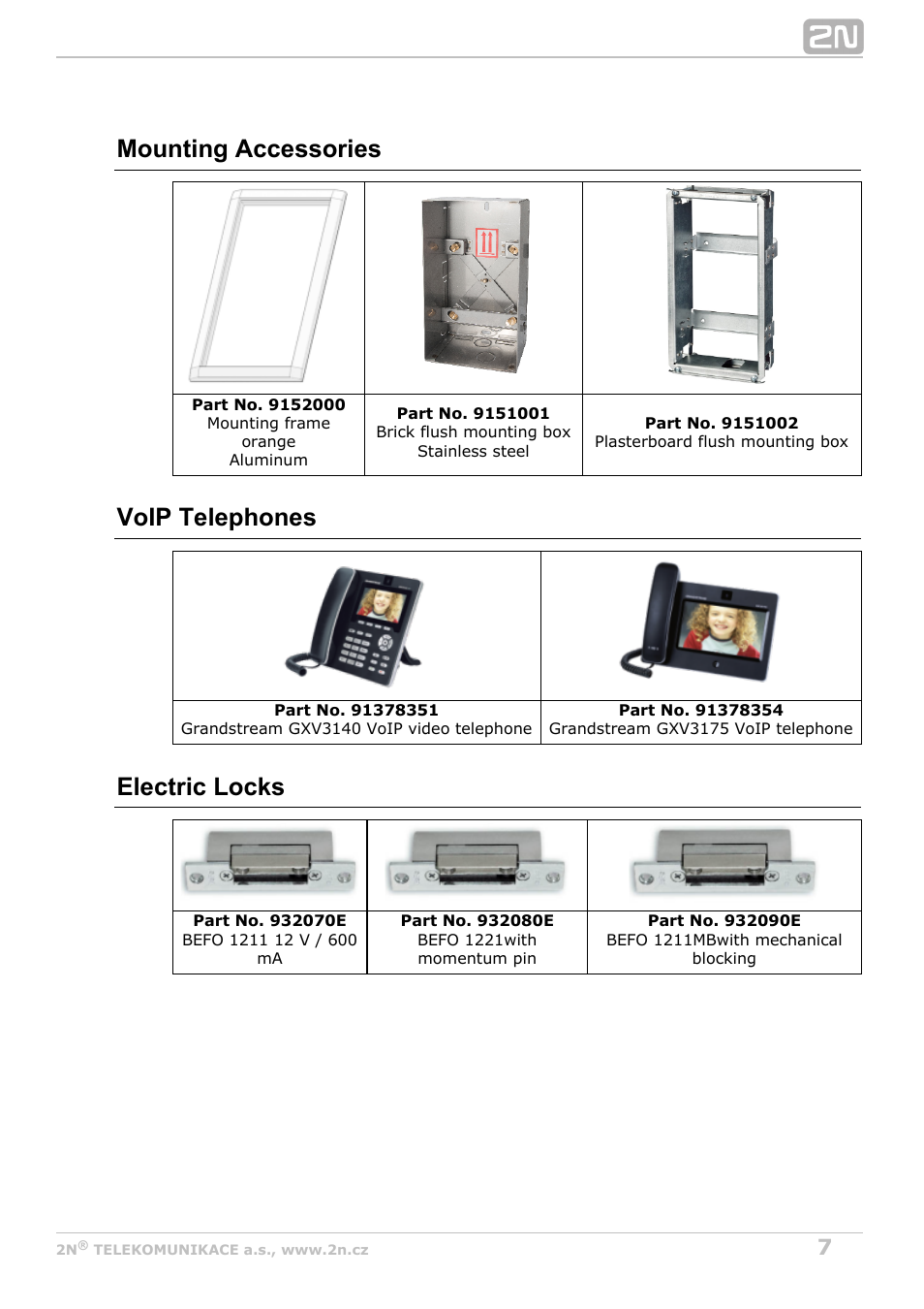 Mounting accessories, Voip telephones, Electric locks | 2N Helios IP Safety User Manual | Page 7 / 45
