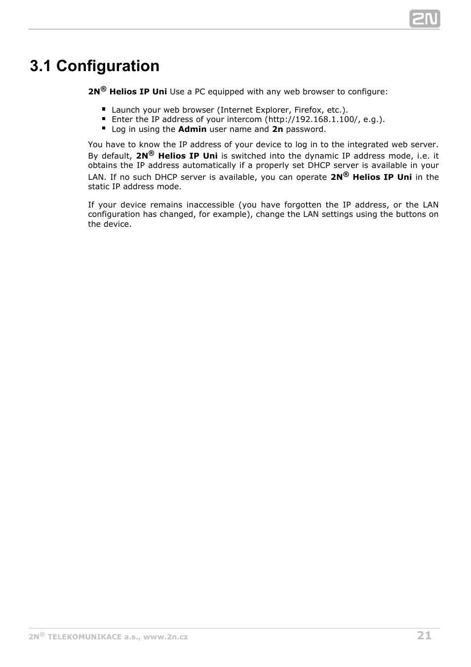 1 configuration | 2N Helios IP Uni User Manual | Page 21 / 34