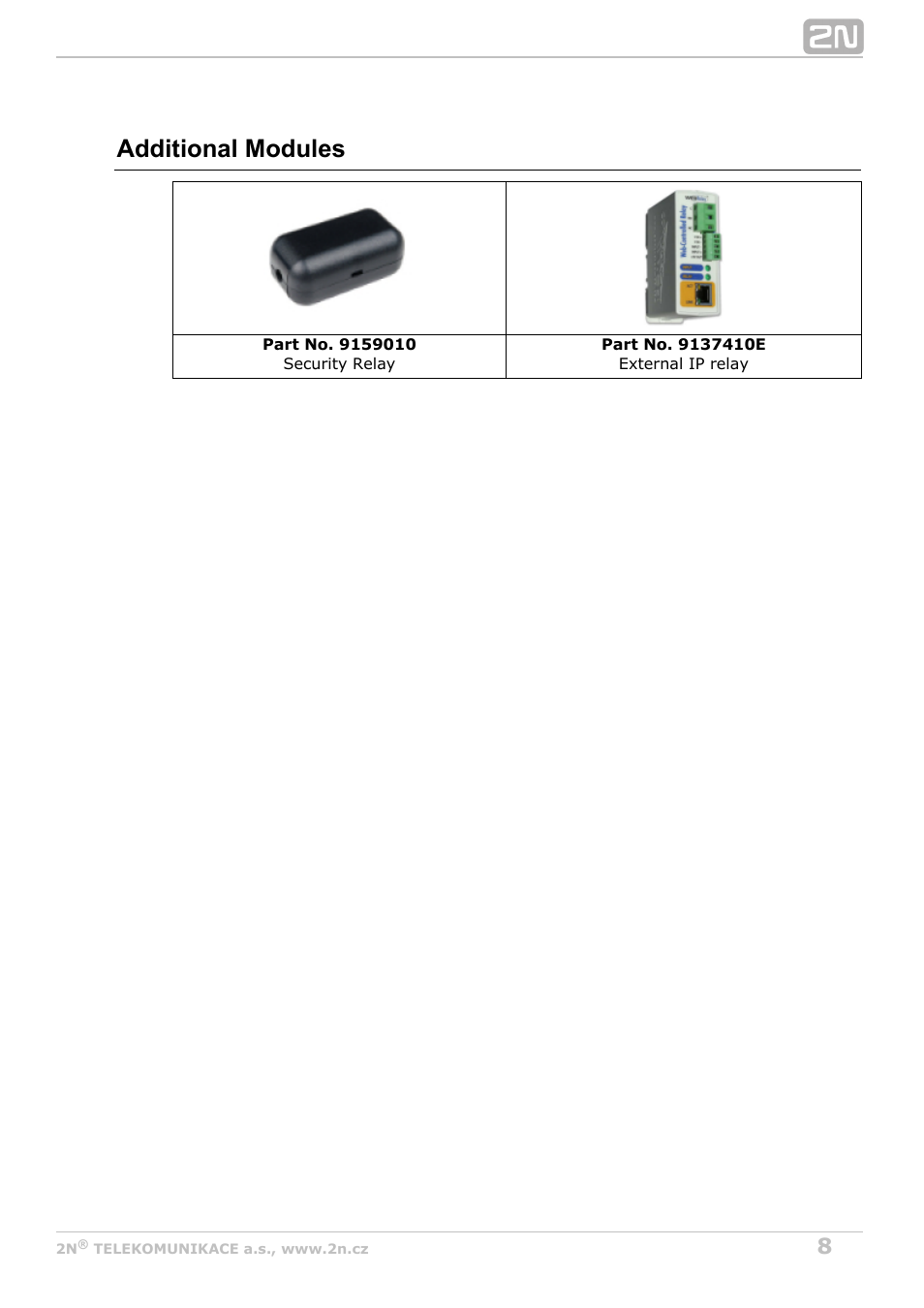 Additional modules | 2N Helios IP Uni User Manual | Page 8 / 34