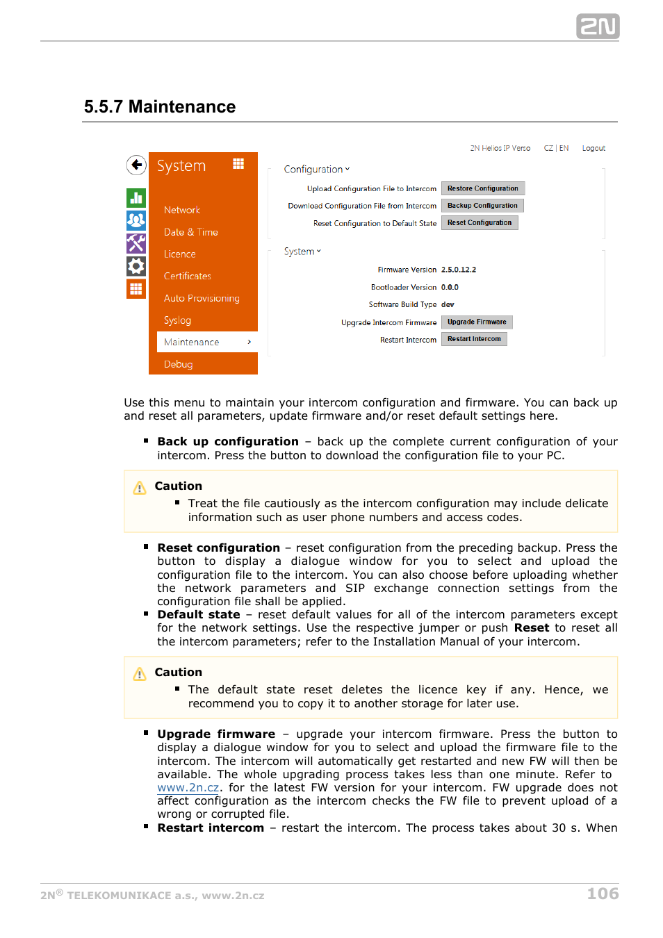 7 maintenance | 2N Helios IP Configuration Manual v2.8 User Manual | Page 106 / 114