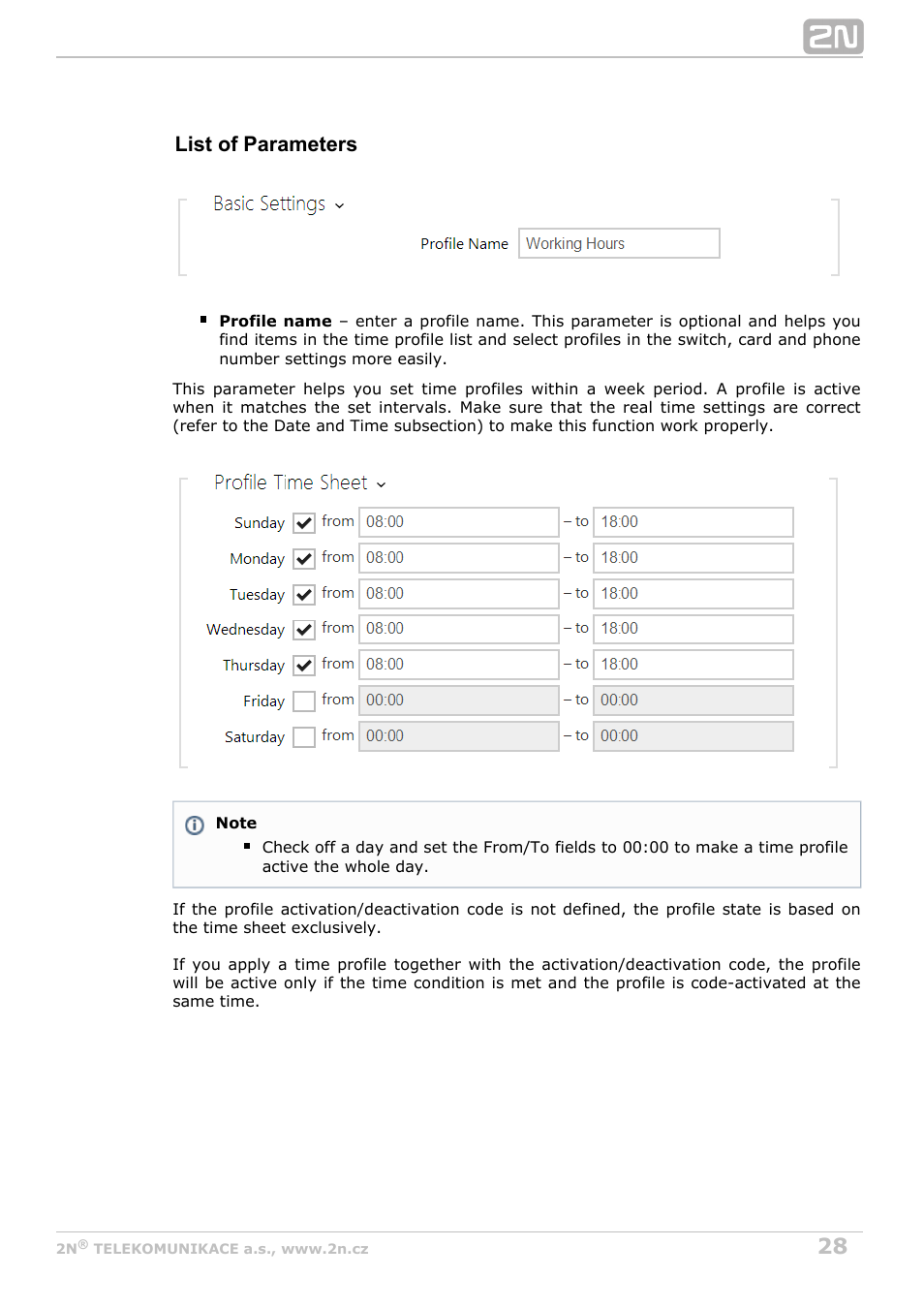 List of parameters | 2N Helios IP Configuration Manual v2.8 User Manual | Page 28 / 114