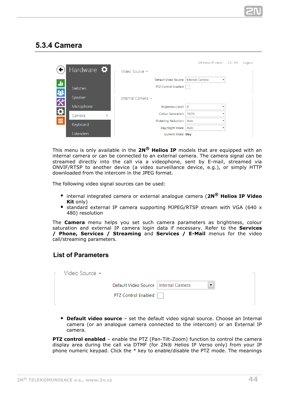 4 camera, List of parameters | 2N Helios IP Configuration Manual v2.8 User Manual | Page 44 / 114