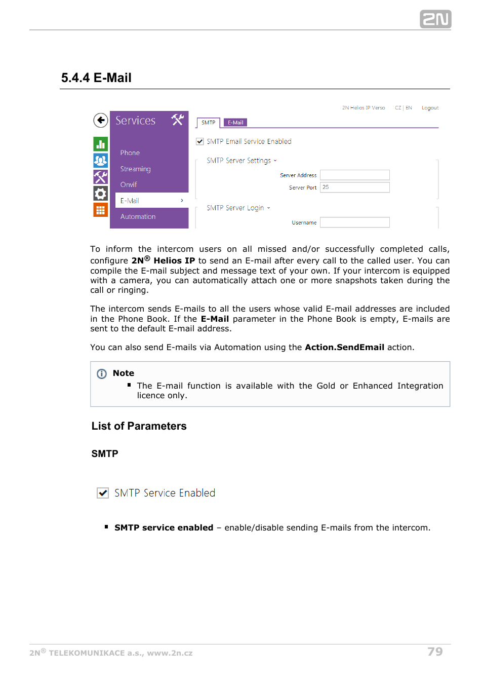 4 e-mail, List of parameters | 2N Helios IP Configuration Manual v2.8 User Manual | Page 79 / 114