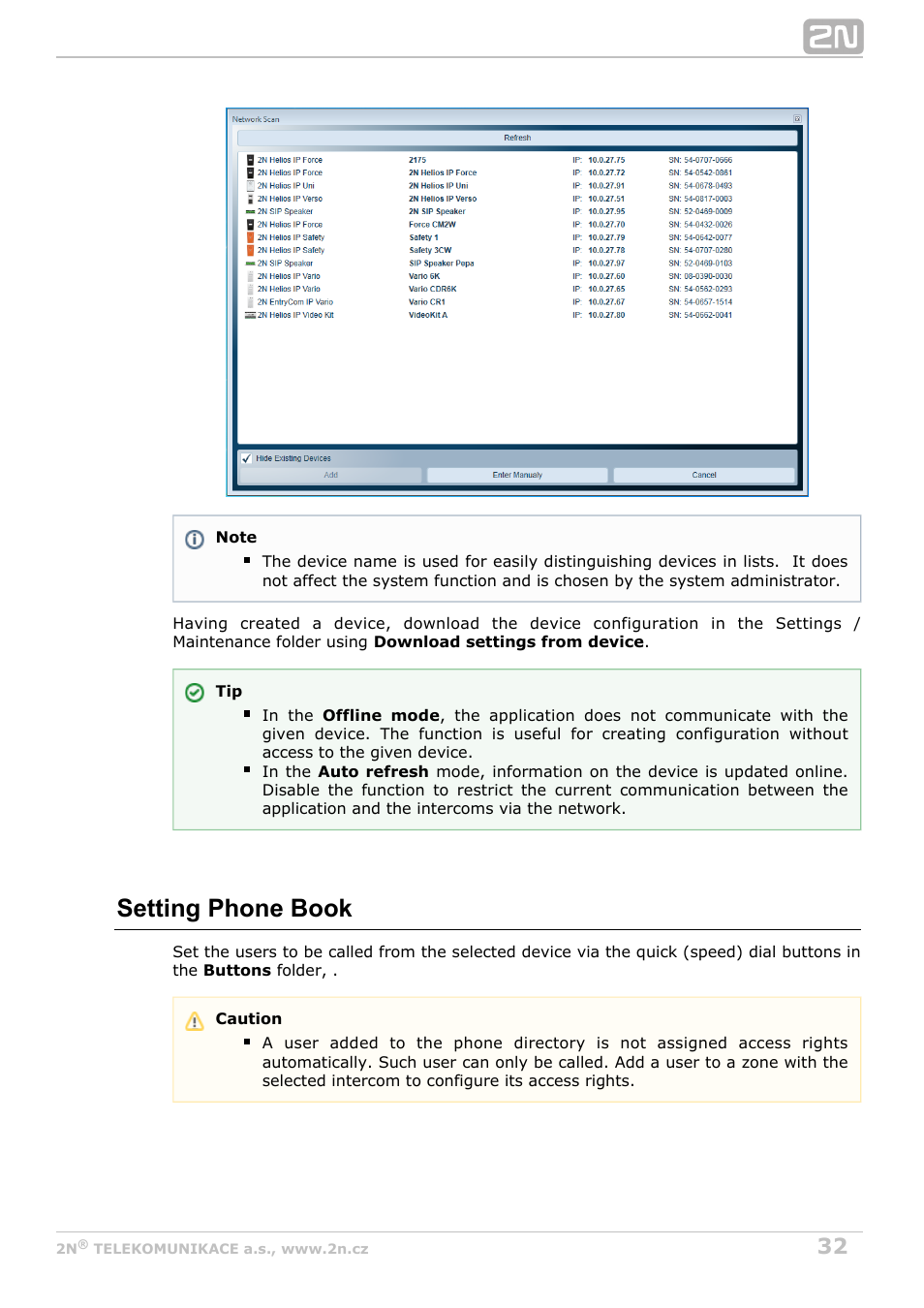 Setting phone book | 2N Helios IP Manager Manual v2.7 User Manual | Page 32 / 45