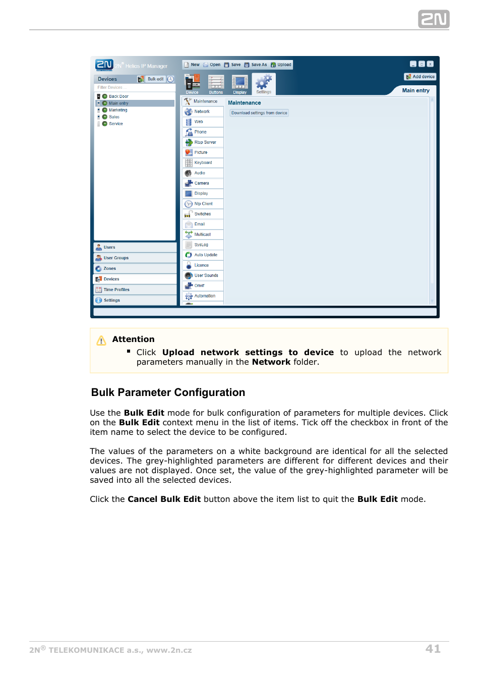 Bulk parameter configuration | 2N Helios IP Manager Manual v2.7 User Manual | Page 41 / 45