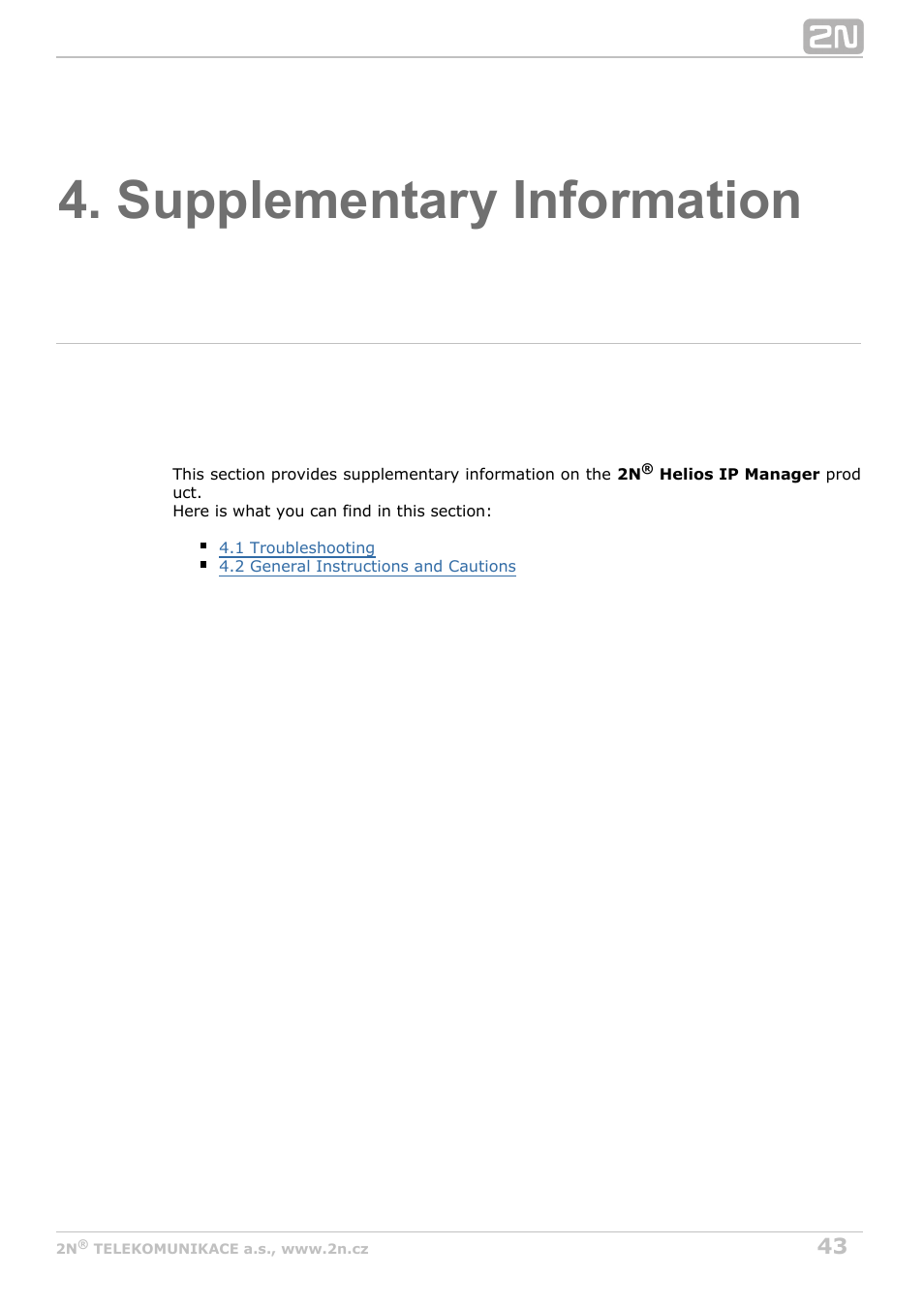 Supplementary information | 2N Helios IP Manager Manual v2.7 User Manual | Page 43 / 45