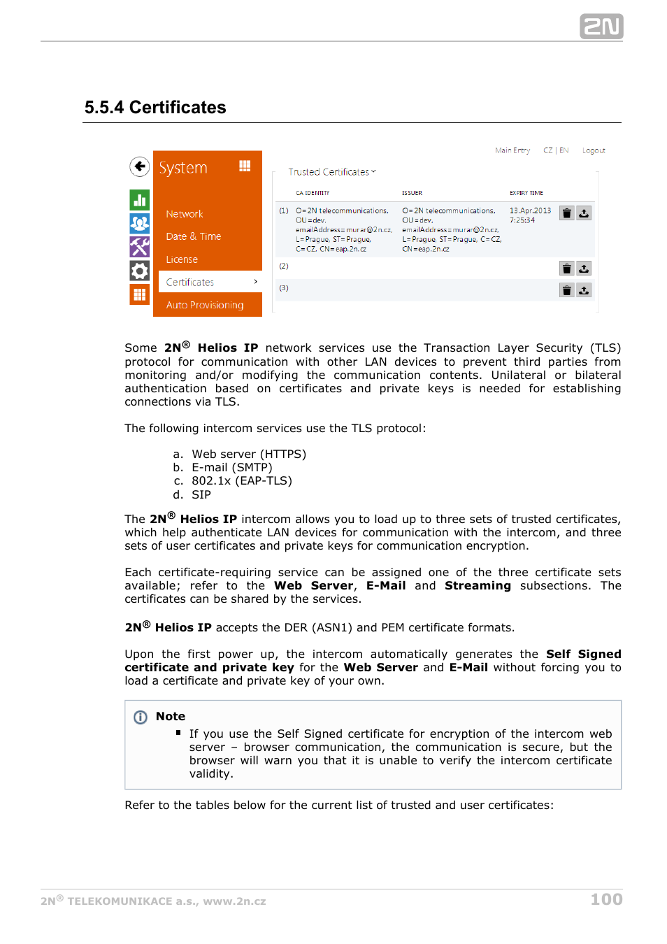 4 certificates | 2N Helios IP Configuration Manual v2.7 User Manual | Page 100 / 115