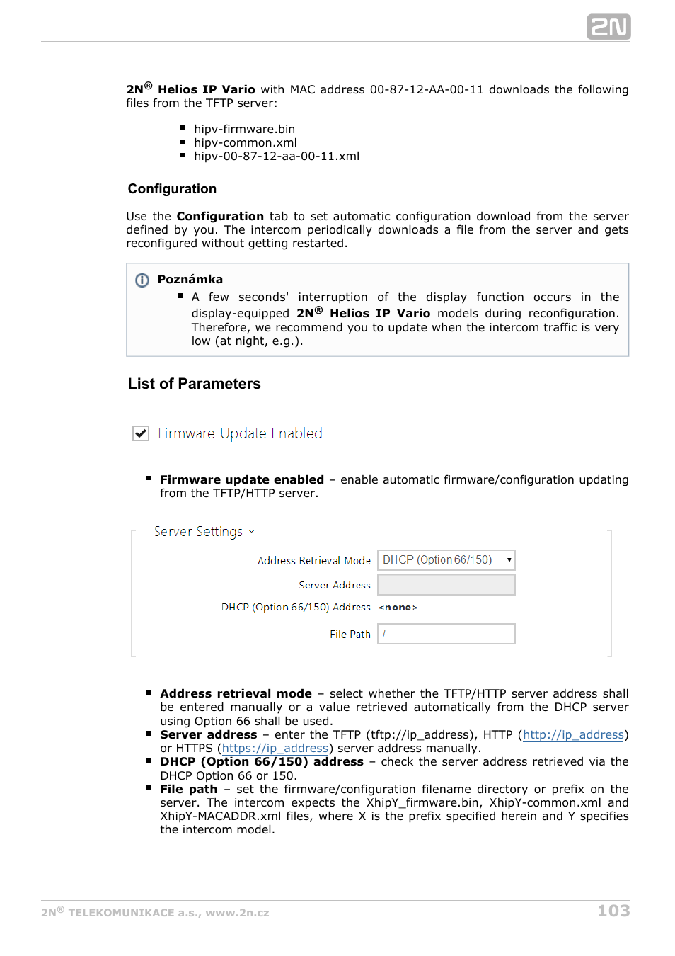 List of parameters | 2N Helios IP Configuration Manual v2.7 User Manual | Page 103 / 115