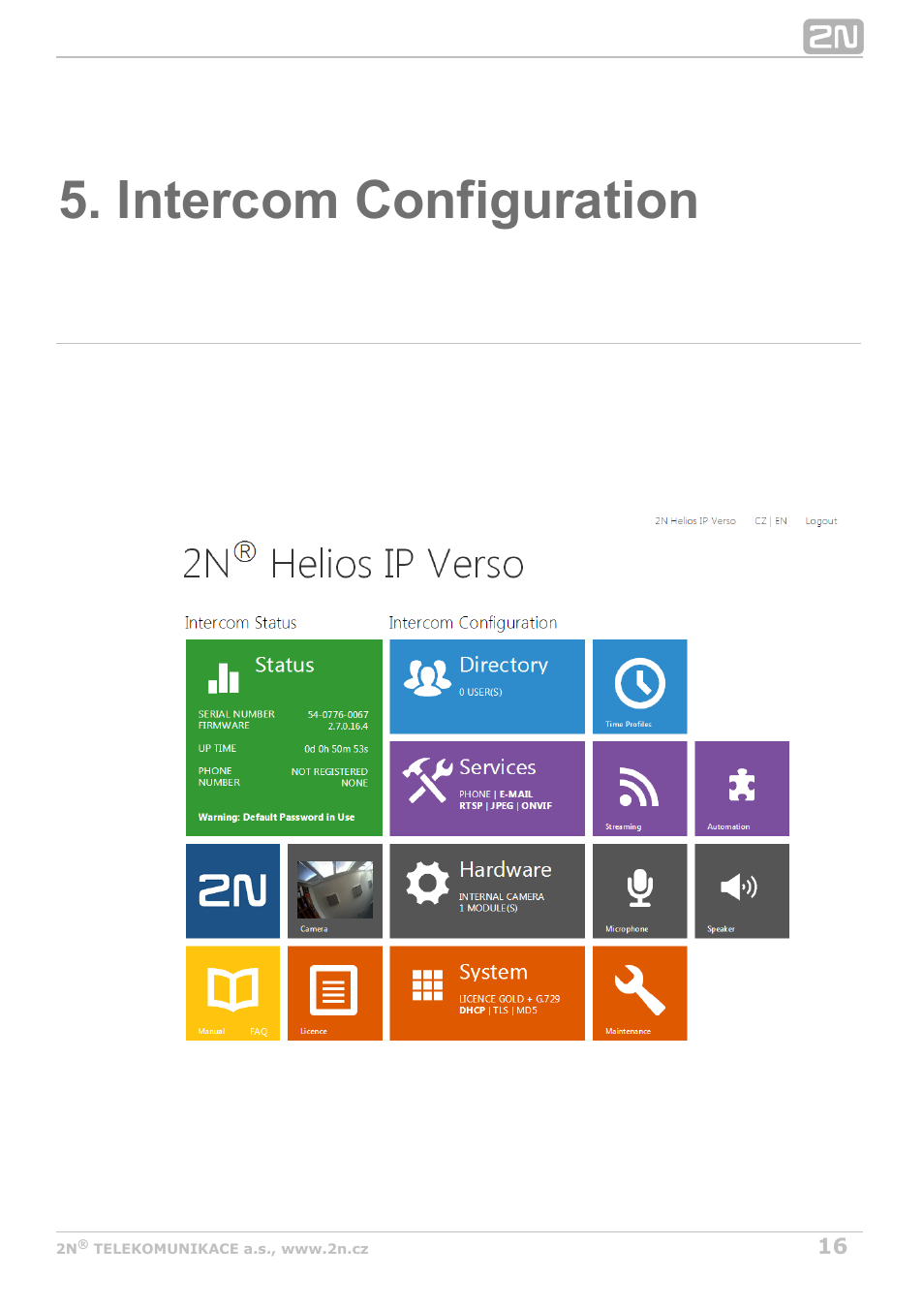 Intercom configuration | 2N Helios IP Configuration Manual v2.7 User Manual | Page 16 / 115