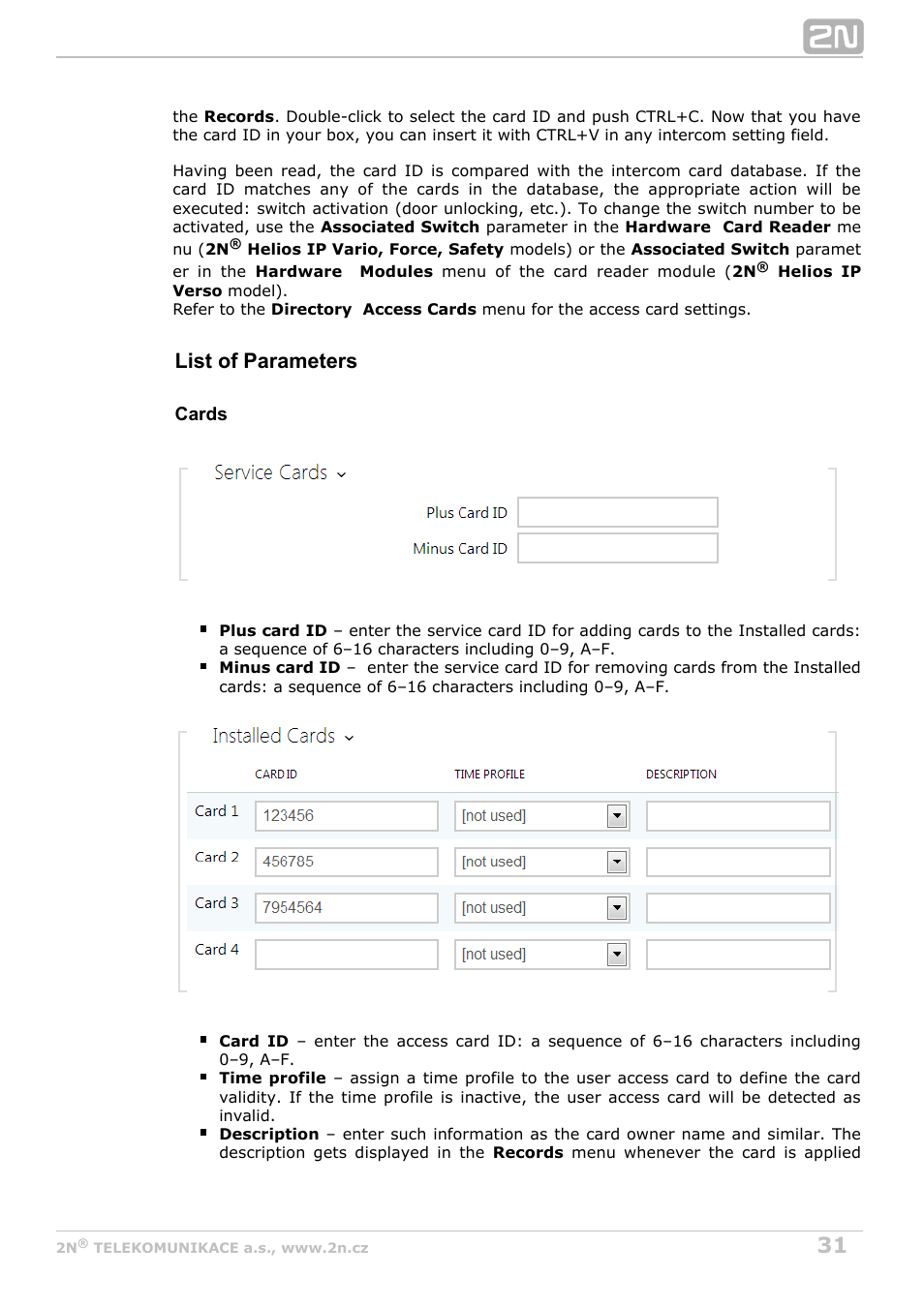 List of parameters | 2N Helios IP Configuration Manual v2.7 User Manual | Page 31 / 115