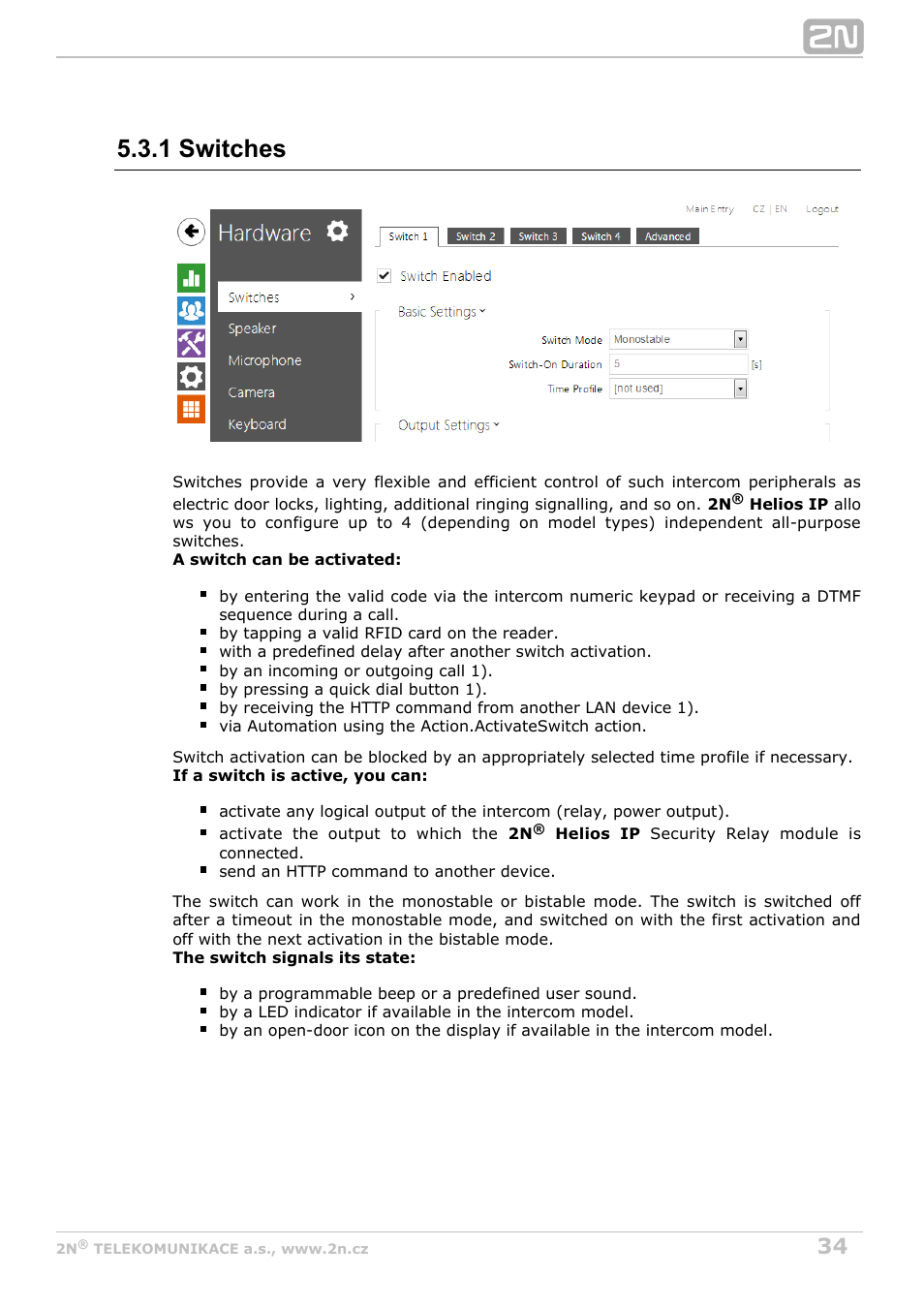 1 switches | 2N Helios IP Configuration Manual v2.7 User Manual | Page 34 / 115