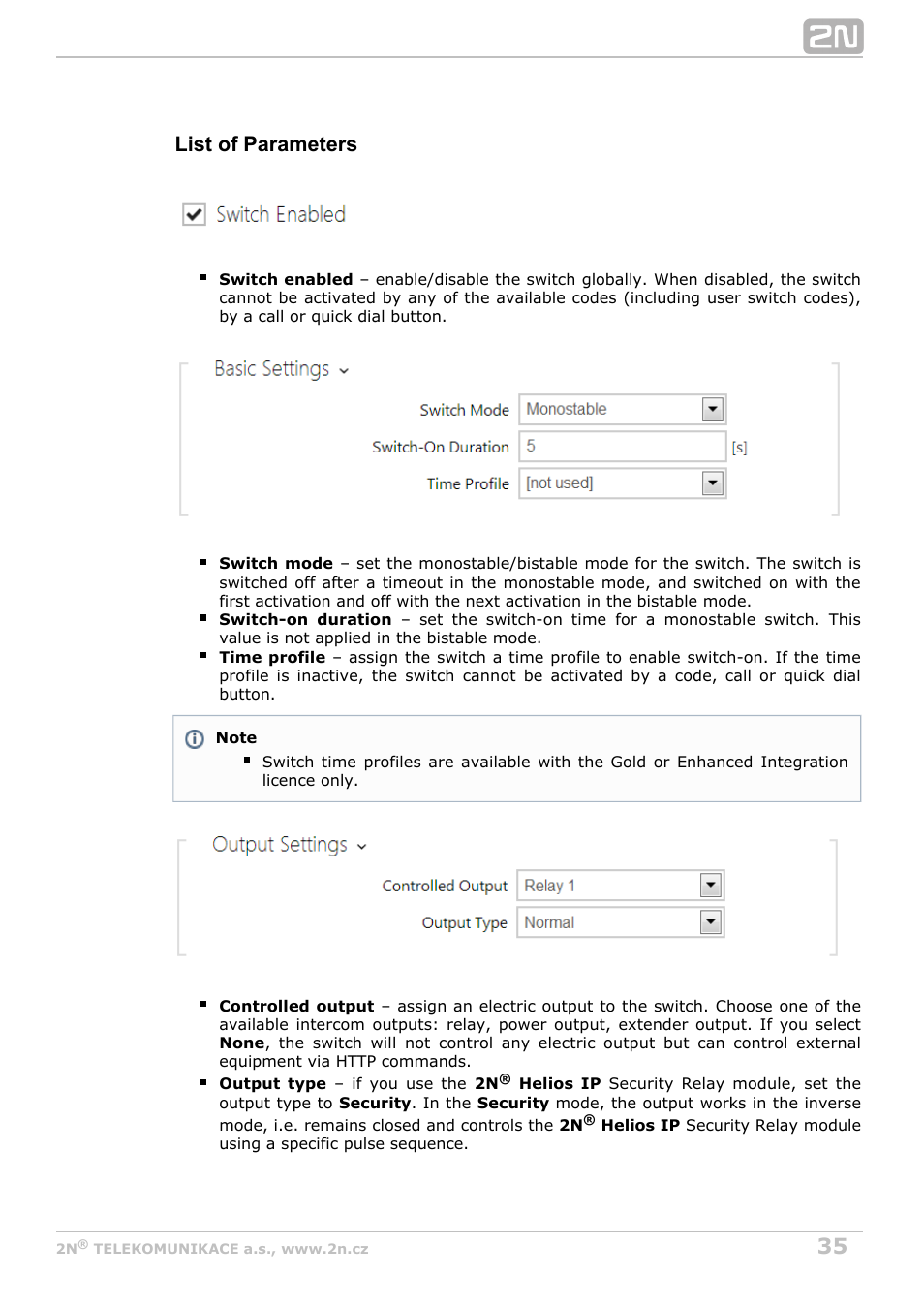 List of parameters | 2N Helios IP Configuration Manual v2.7 User Manual | Page 35 / 115