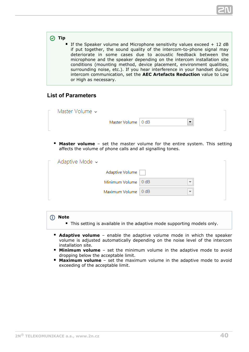 List of parameters | 2N Helios IP Configuration Manual v2.7 User Manual | Page 40 / 115