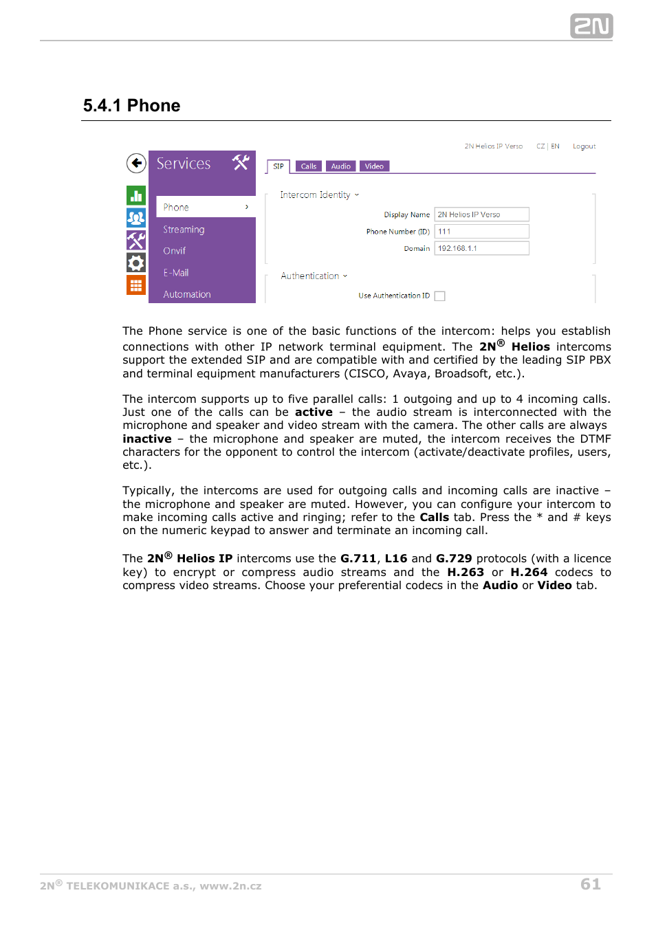1 phone | 2N Helios IP Configuration Manual v2.7 User Manual | Page 61 / 115