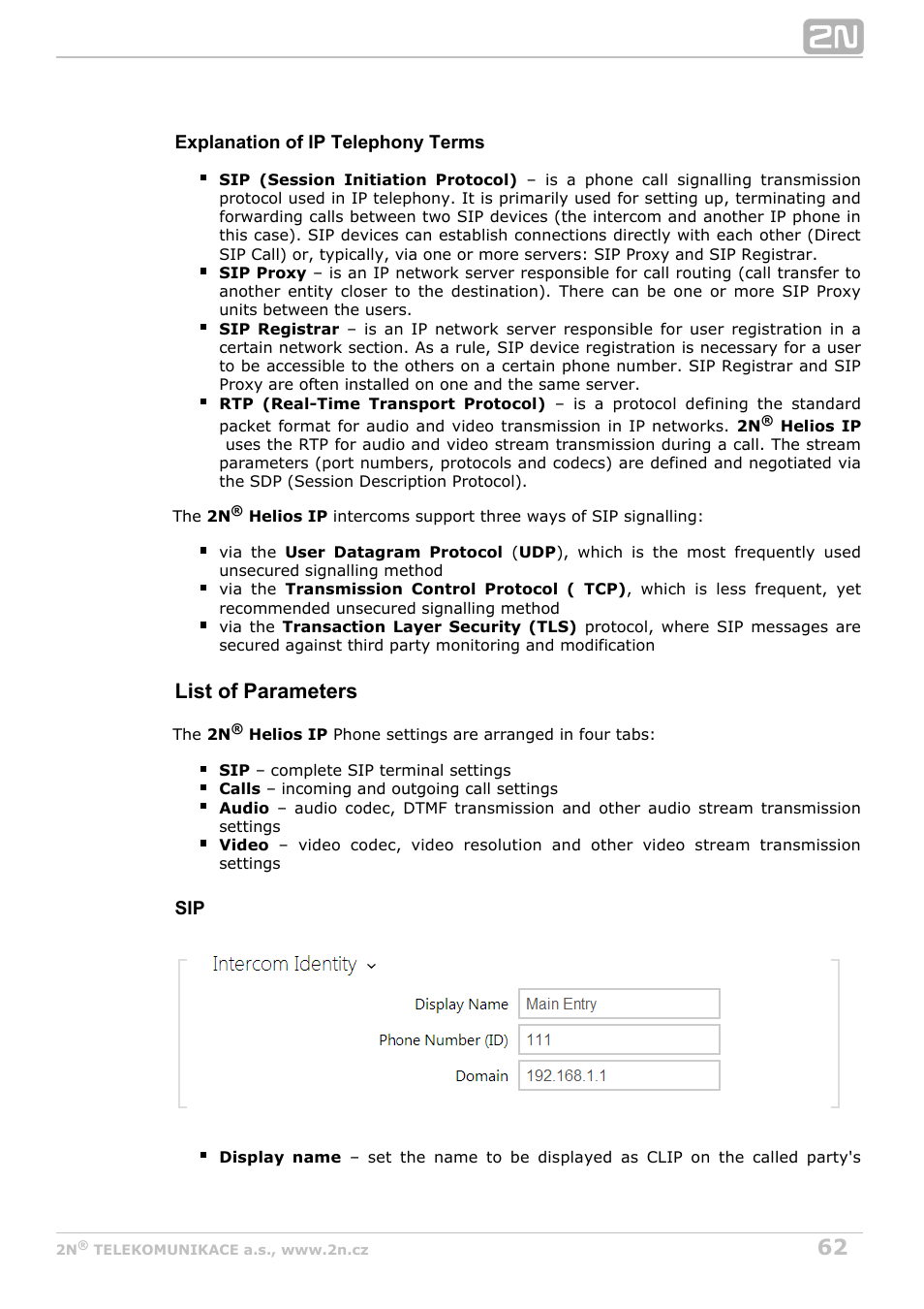List of parameters | 2N Helios IP Configuration Manual v2.7 User Manual | Page 62 / 115