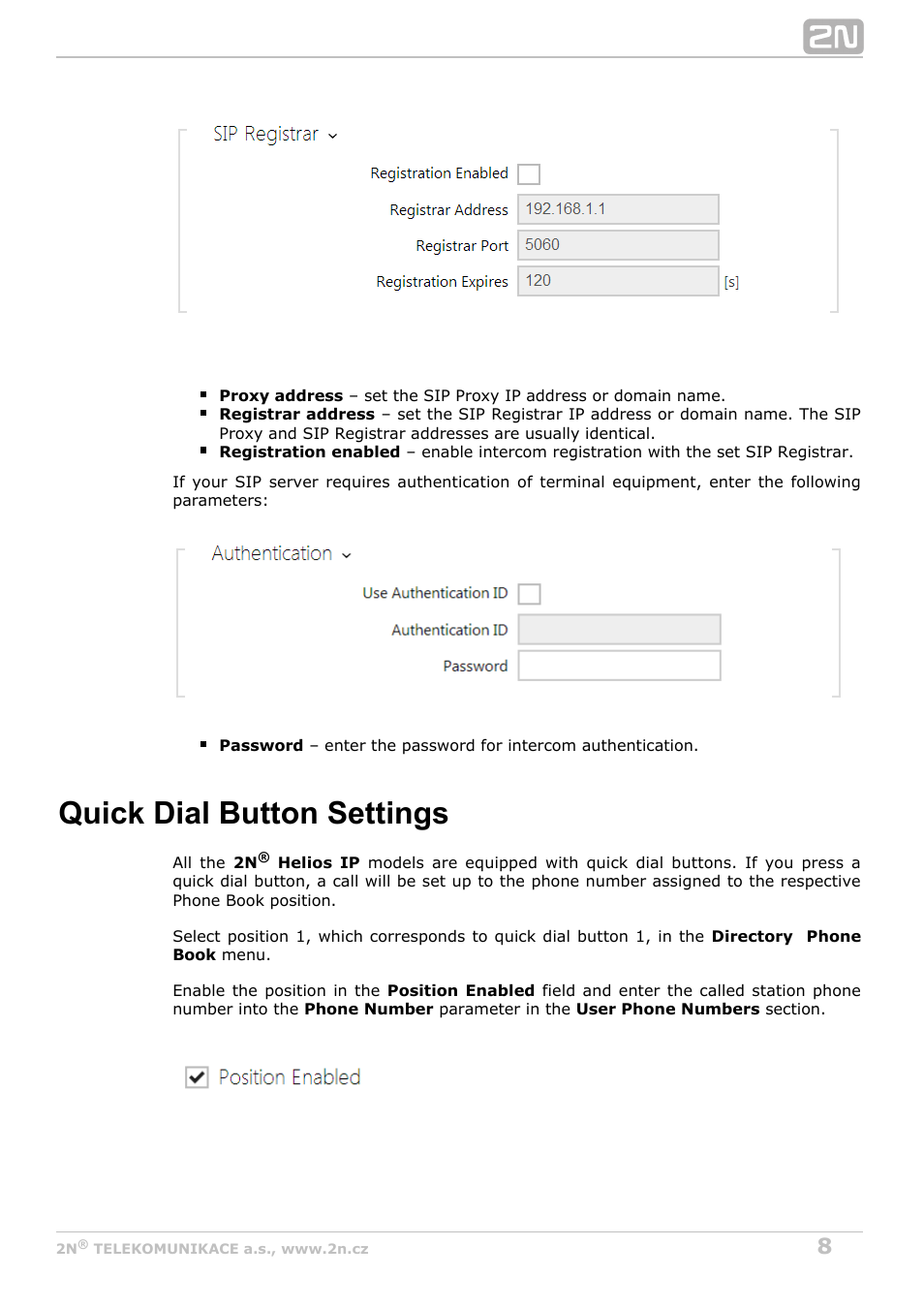 Quick dial button settings | 2N Helios IP Configuration Manual v2.7 User Manual | Page 8 / 115