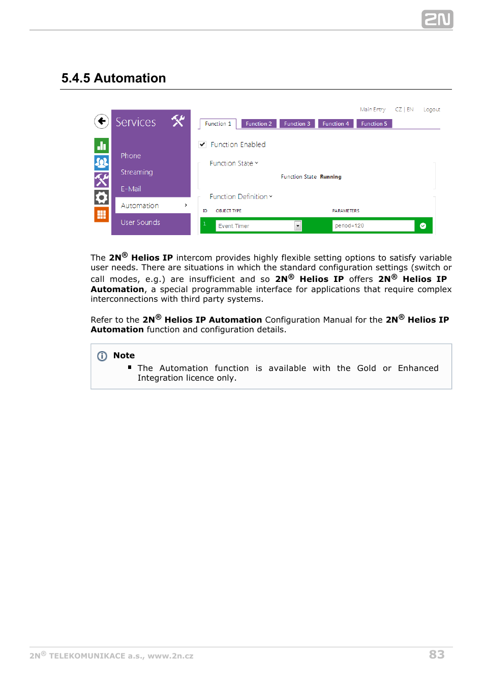 5 automation | 2N Helios IP Configuration Manual v2.7 User Manual | Page 83 / 115