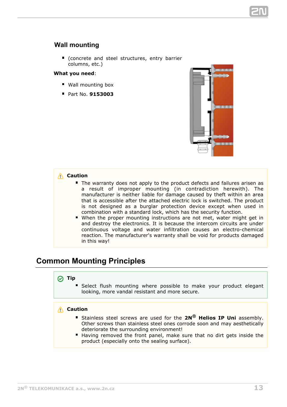 Common mounting principles, Wall mounting | 2N Helios IP Uni v2.1 User Manual | Page 13 / 33