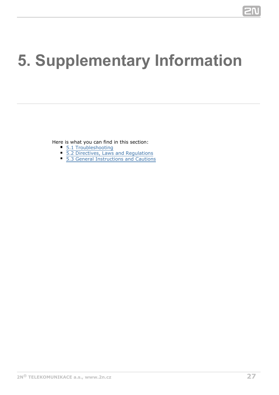 Supplementary information | 2N Helios IP Uni v2.1 User Manual | Page 27 / 33