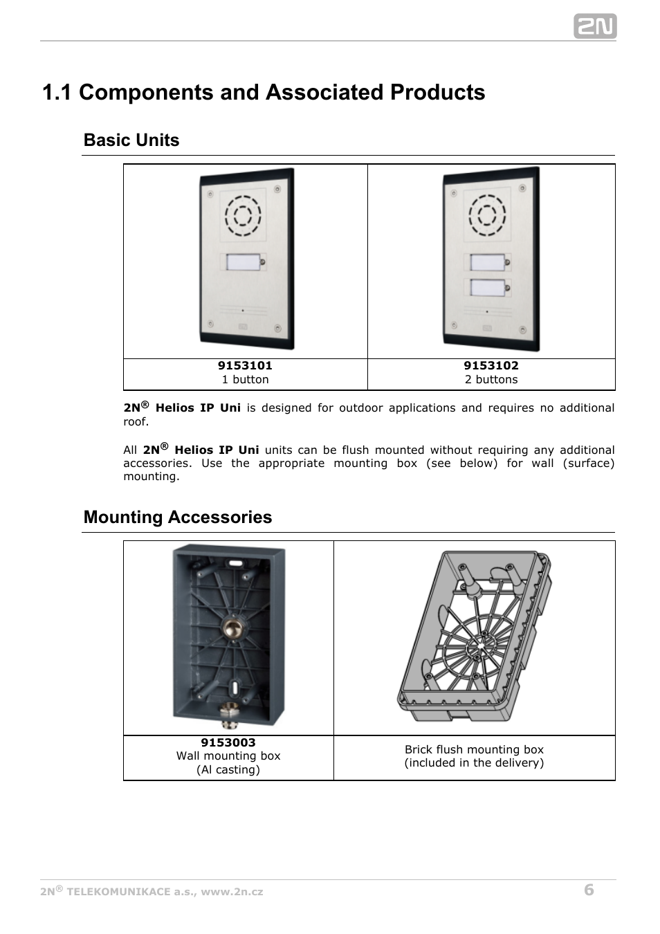 1 components and associated products, Basic units, Mounting accessories | 2N Helios IP Uni v2.1 User Manual | Page 6 / 33