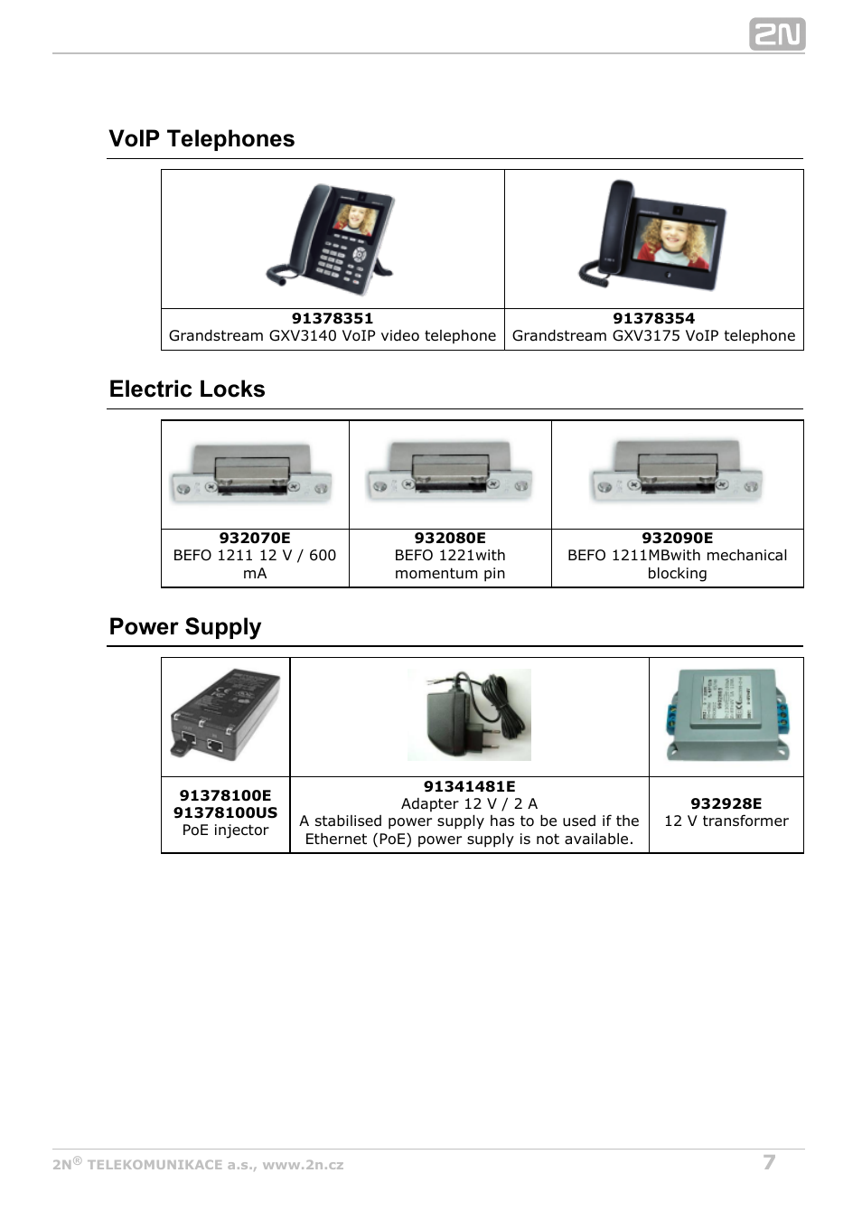 Voip telephones, Electric locks, Power supply | 2N Helios IP Uni v2.1 User Manual | Page 7 / 33