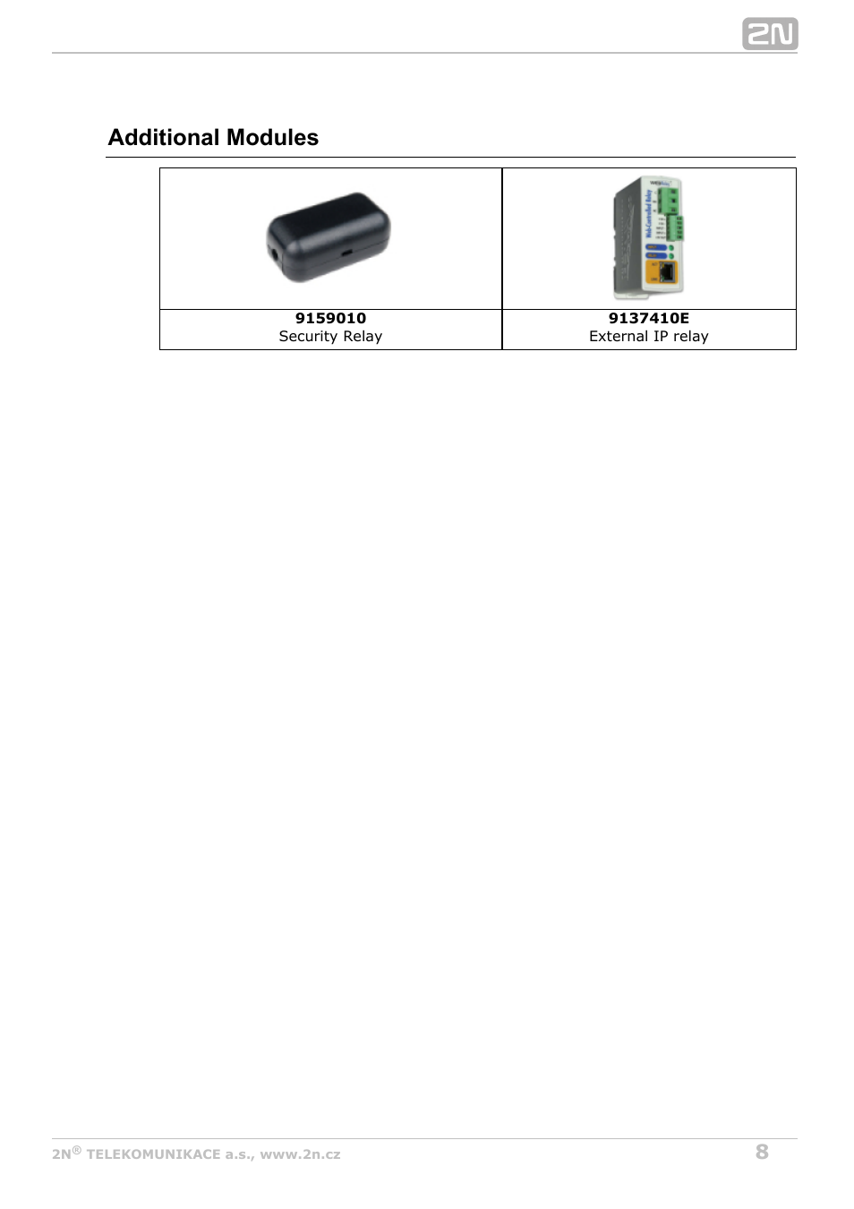 Additional modules | 2N Helios IP Uni v2.1 User Manual | Page 8 / 33