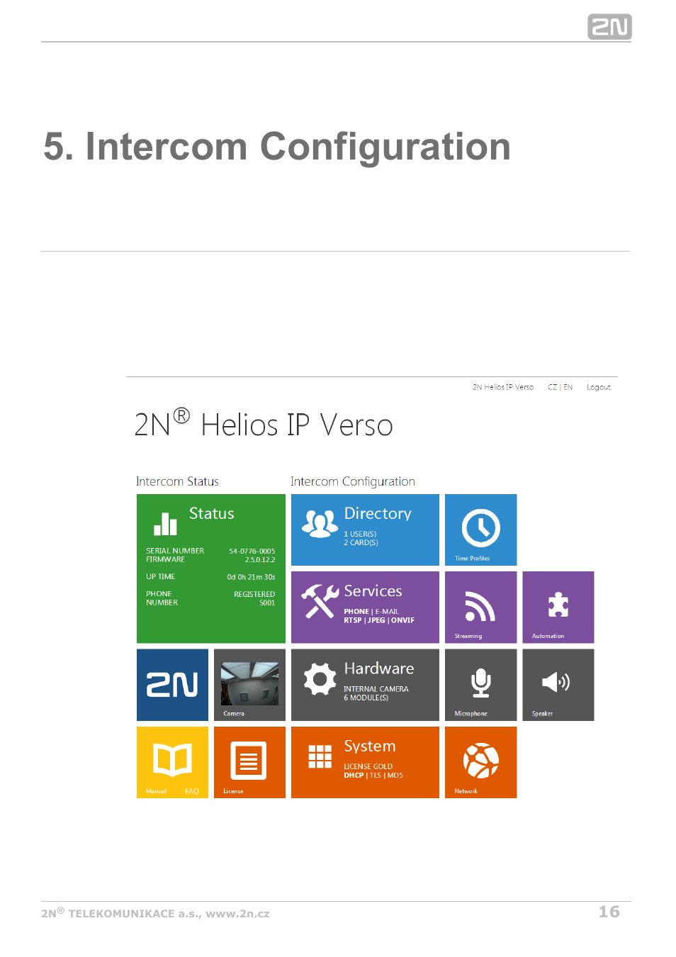 Intercom configuration | 2N Helios IP Configuration manual v2.6 User Manual | Page 16 / 110