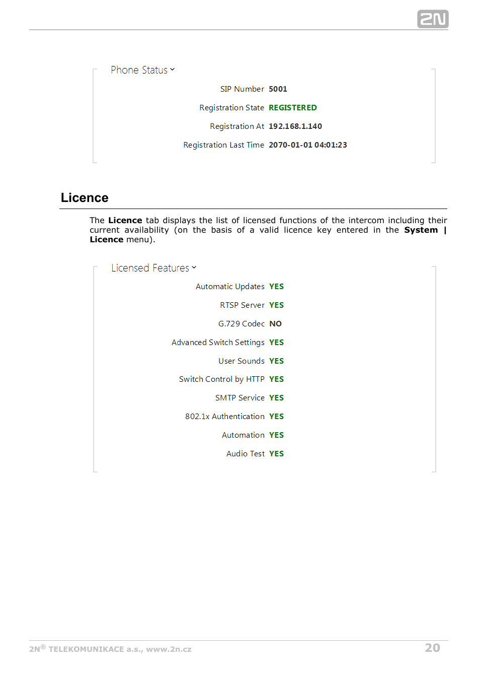 Licence | 2N Helios IP Configuration manual v2.6 User Manual | Page 20 / 110