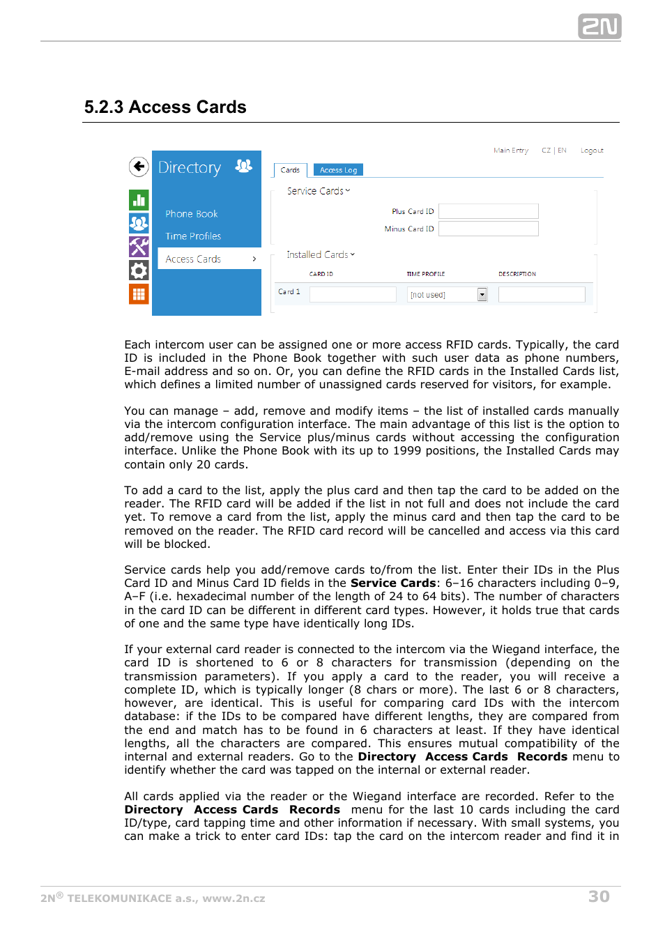 3 access cards | 2N Helios IP Configuration manual v2.6 User Manual | Page 30 / 110