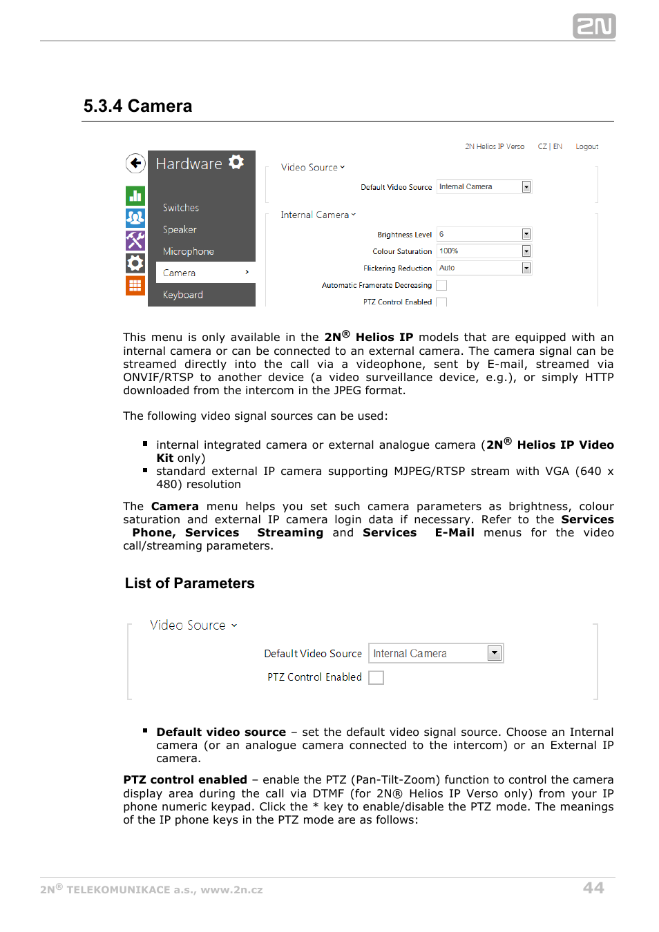 4 camera, List of parameters | 2N Helios IP Configuration manual v2.6 User Manual | Page 44 / 110