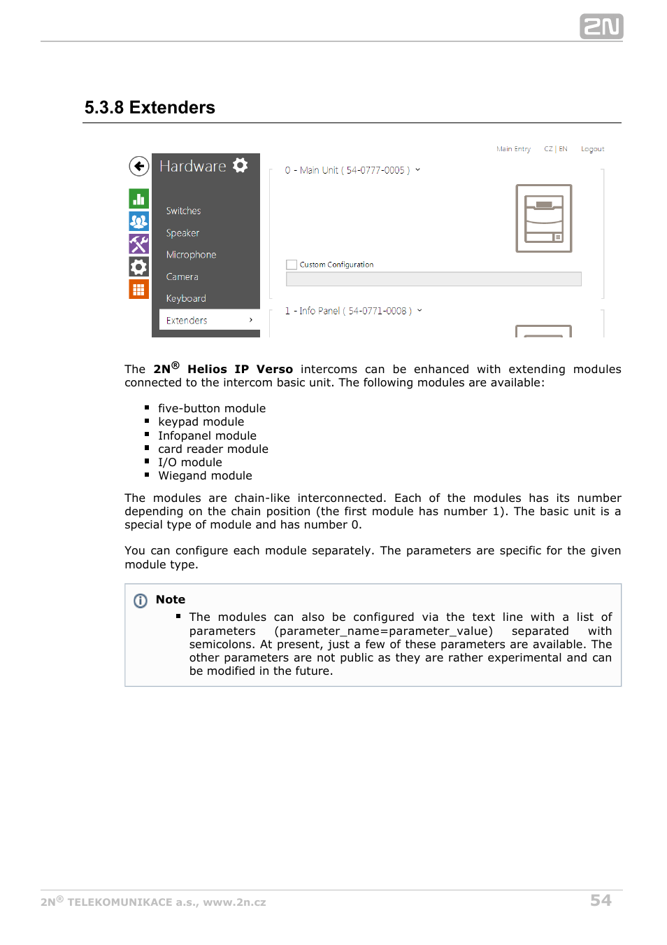 8 extenders | 2N Helios IP Configuration manual v2.6 User Manual | Page 54 / 110