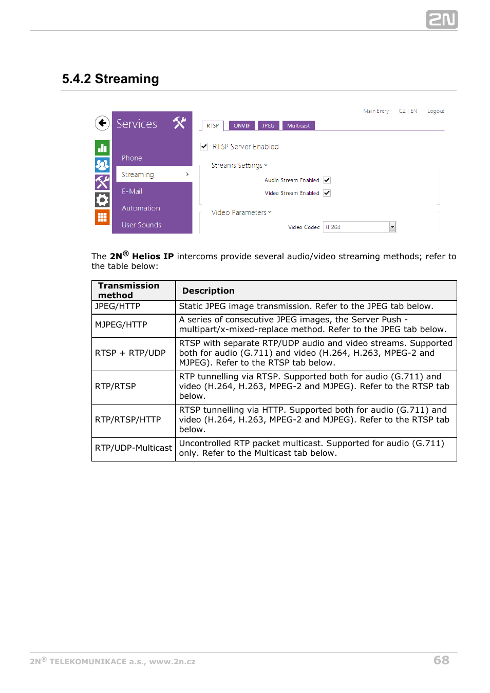 2 streaming | 2N Helios IP Configuration manual v2.6 User Manual | Page 68 / 110