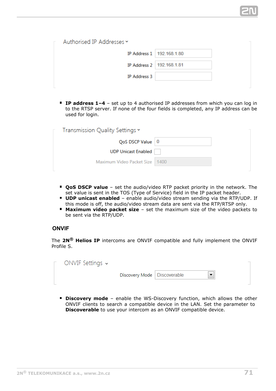 2N Helios IP Configuration manual v2.6 User Manual | Page 71 / 110