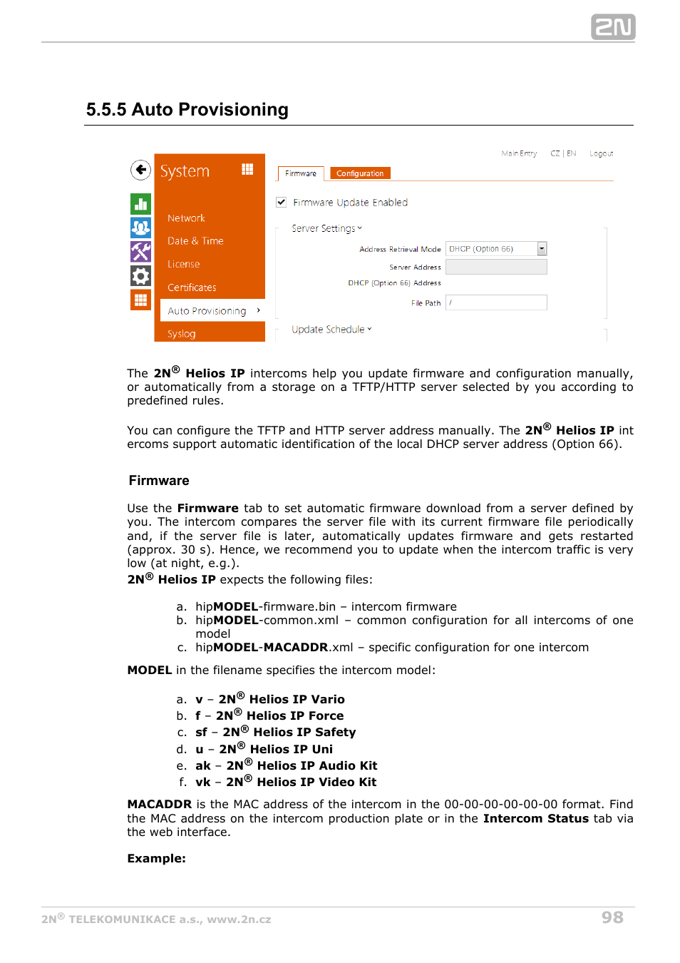 5 auto provisioning | 2N Helios IP Configuration manual v2.6 User Manual | Page 98 / 110