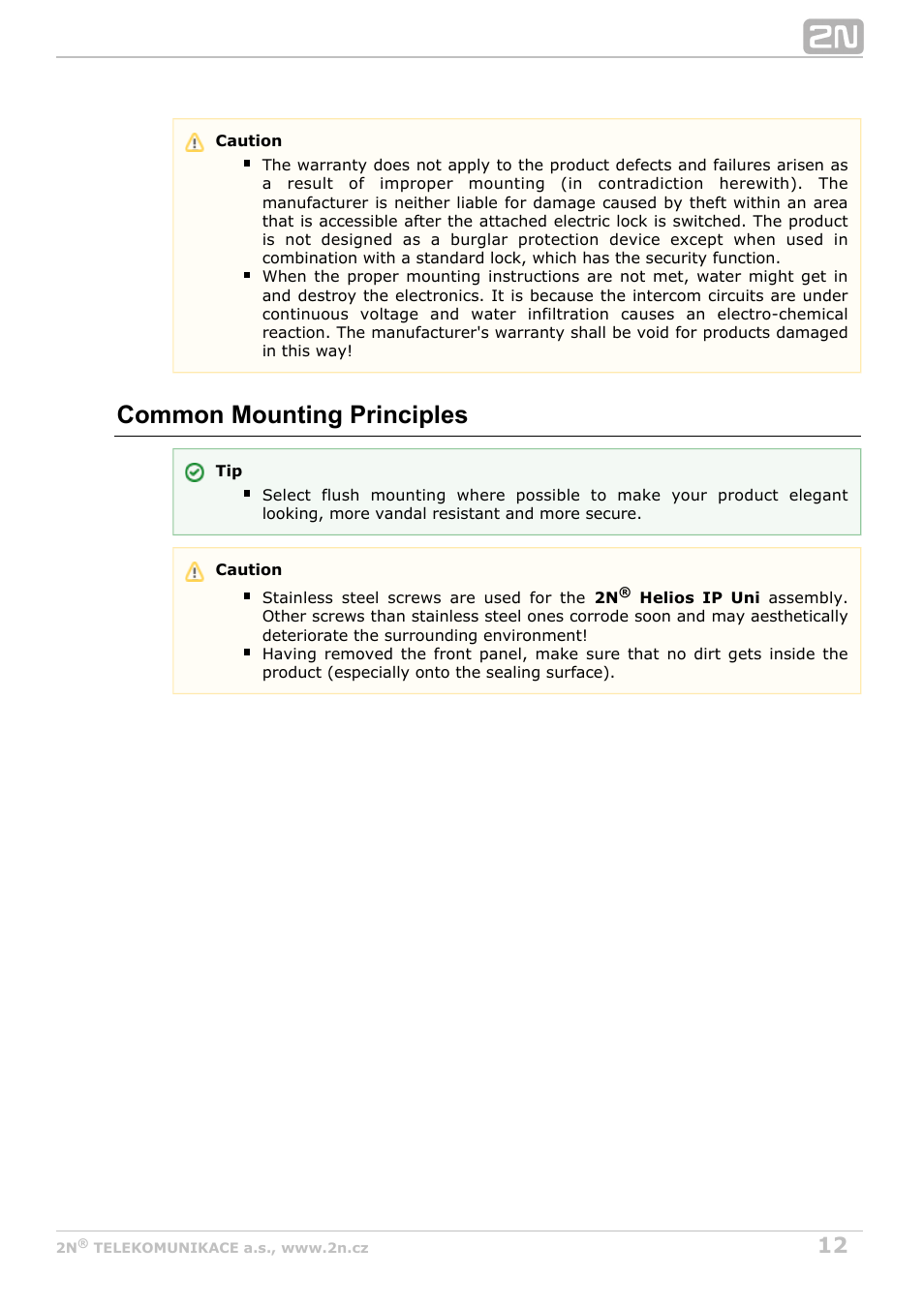 Common mounting principles | 2N Helios IP Uni User Manual | Page 12 / 30