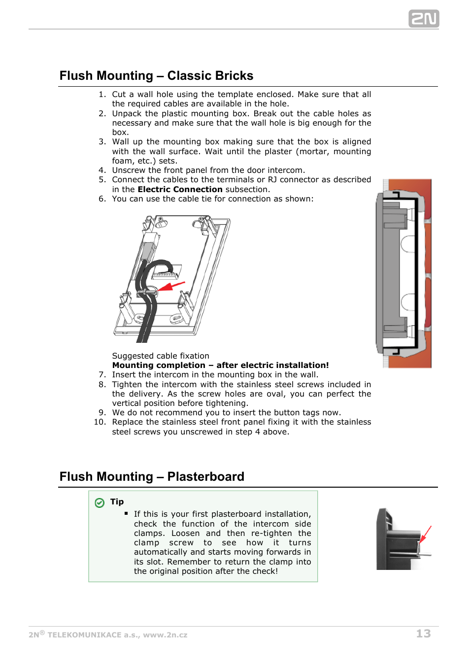 Flush mounting – classic bricks, Flush mounting – plasterboard | 2N Helios IP Uni User Manual | Page 13 / 30