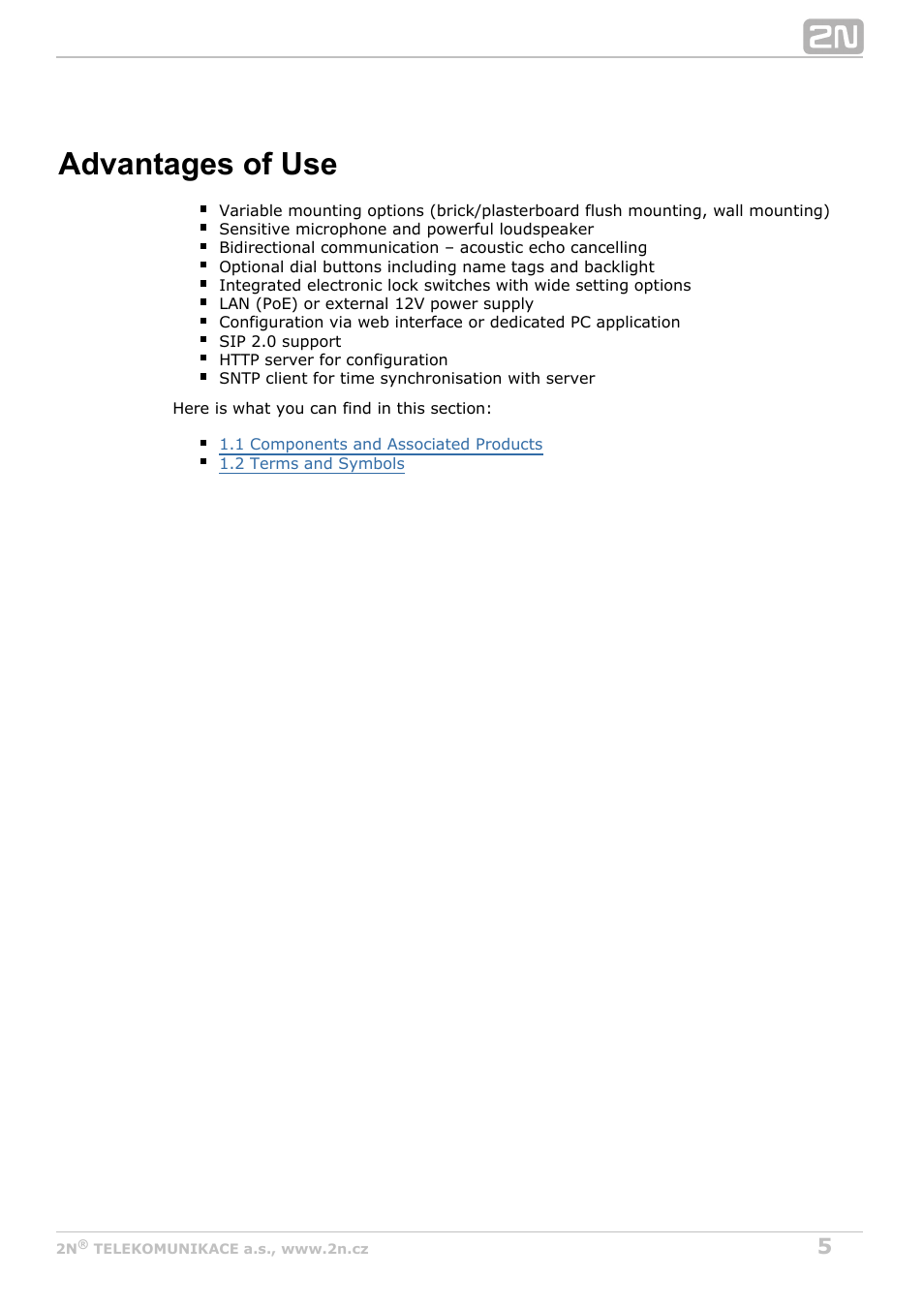Advantages of use | 2N Helios IP Uni User Manual | Page 5 / 30