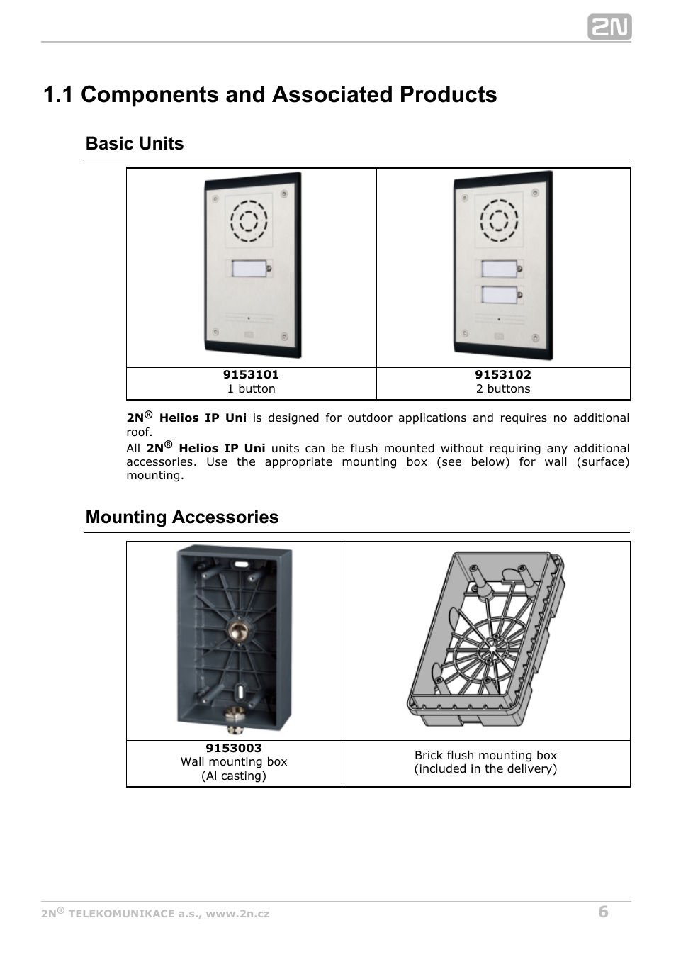 1 components and associated products, Basic units, Mounting accessories | 2N Helios IP Uni User Manual | Page 6 / 30