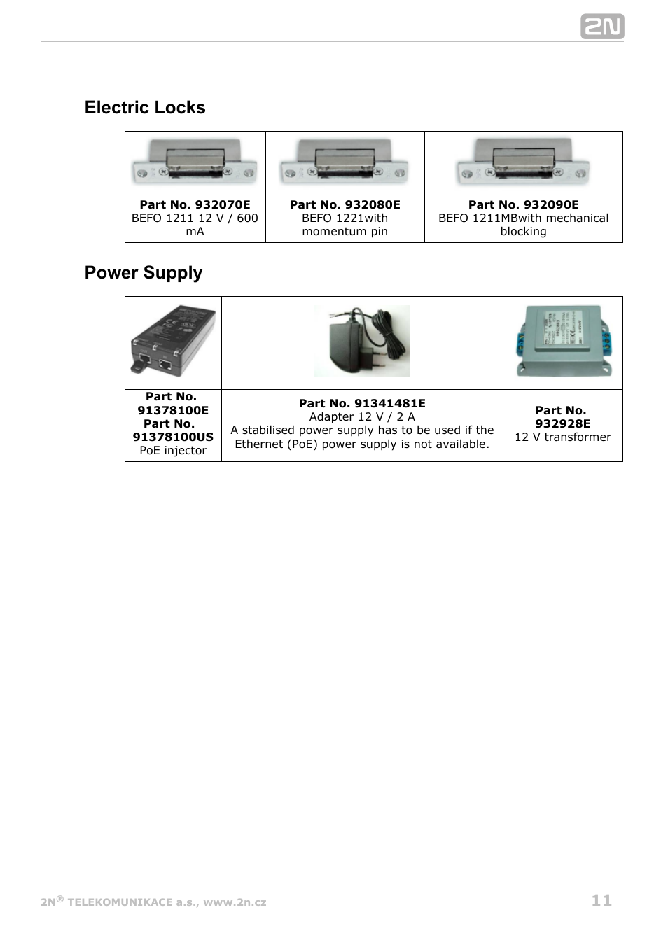 Electric locks, Power supply | 2N Helios IP Vario User Manual | Page 11 / 70